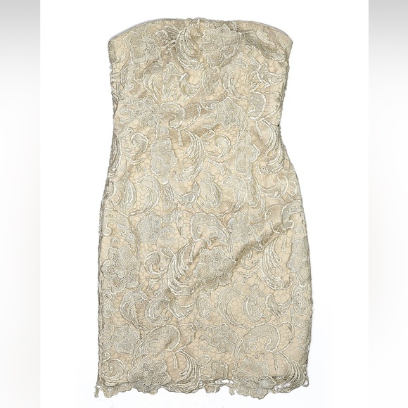 Vintage Cache Cream Strapless Floral Lace Sheath Dress Wedding Formal Size 2 XS - Picture 1 of 10